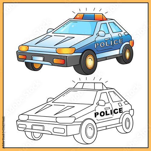 Coloring Page Outline Of cartoon police car. Images transport or vehicle for children. Coloring book for kids.