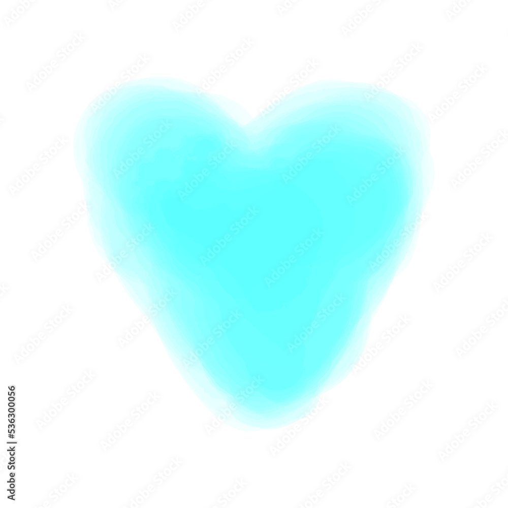 Watercolor digital heart on white. Aquarelle blotch on isolated background. Colored blur stain. Hand drawn spot for design and work. Colorful illustration