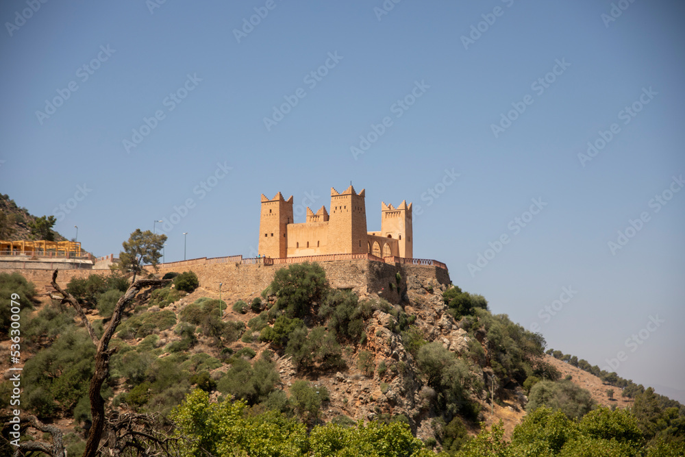 Imposing Kasbah of Beni Mellal which is a Berber castle and historical monument in the city of Beni Mellal Morocco. This fortress is in the Tadla plain in the Middle Atlas in the center of the country