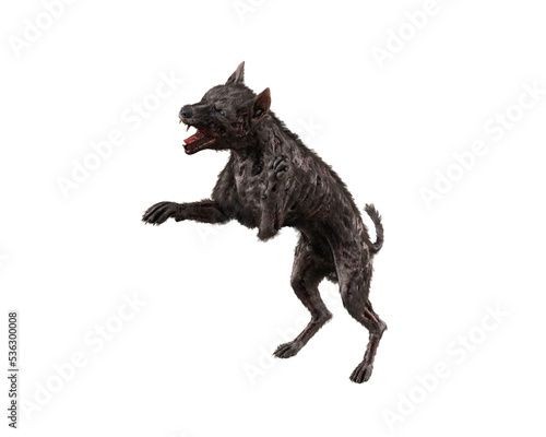 3D illustration of a fierce monster zombie dog fighting isolated on a white background. © IG Digital Arts