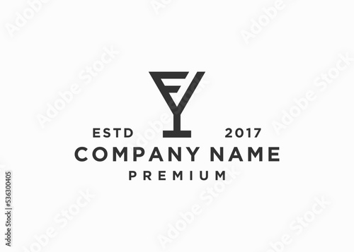 initial letter f cocktail logo design icon vector illustration template