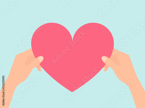 Hands holding heart. Vector illustration in flat style.	