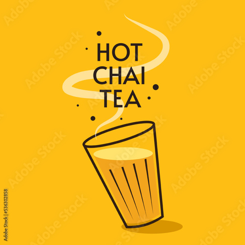 Chai logo design. Karak Milk Chai Illustration On Organic Background. Spicy Hot Tea Design Element Vector Design.