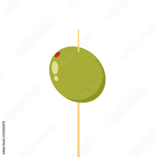 Pickled olives vector. stuffed olive skewer.