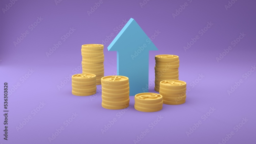 Coin stacks with upward arrow illustrating growth in finance,business,stock market, cryptocurrencies and success concept Coin stacks with upward arrow illustrating growth in finance,business,stock market, cryptocurrencies and success concept