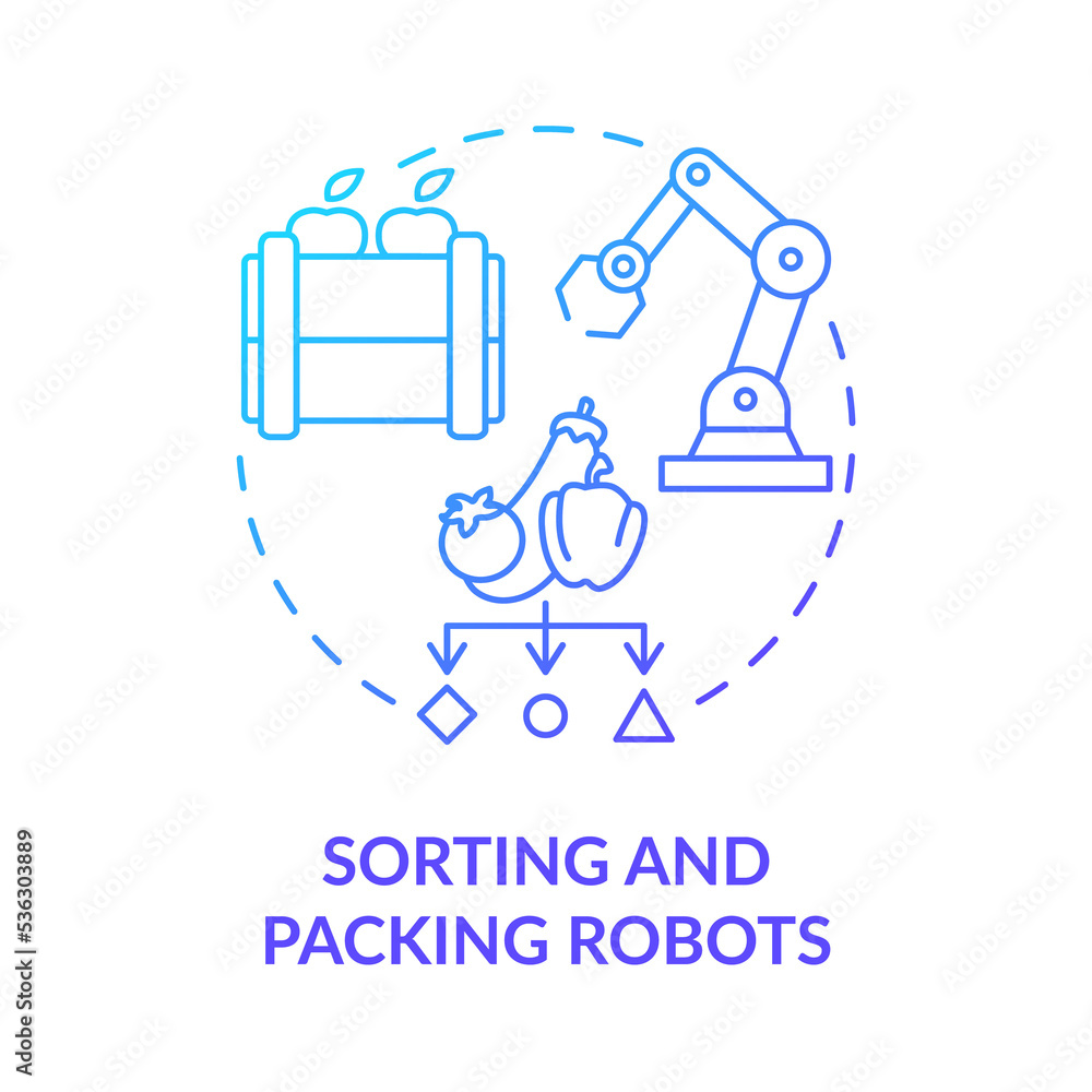 Sorting and packing robots blue gradient concept icon. Performing automated tasks abstract idea thin line illustration. Isolated outline drawing