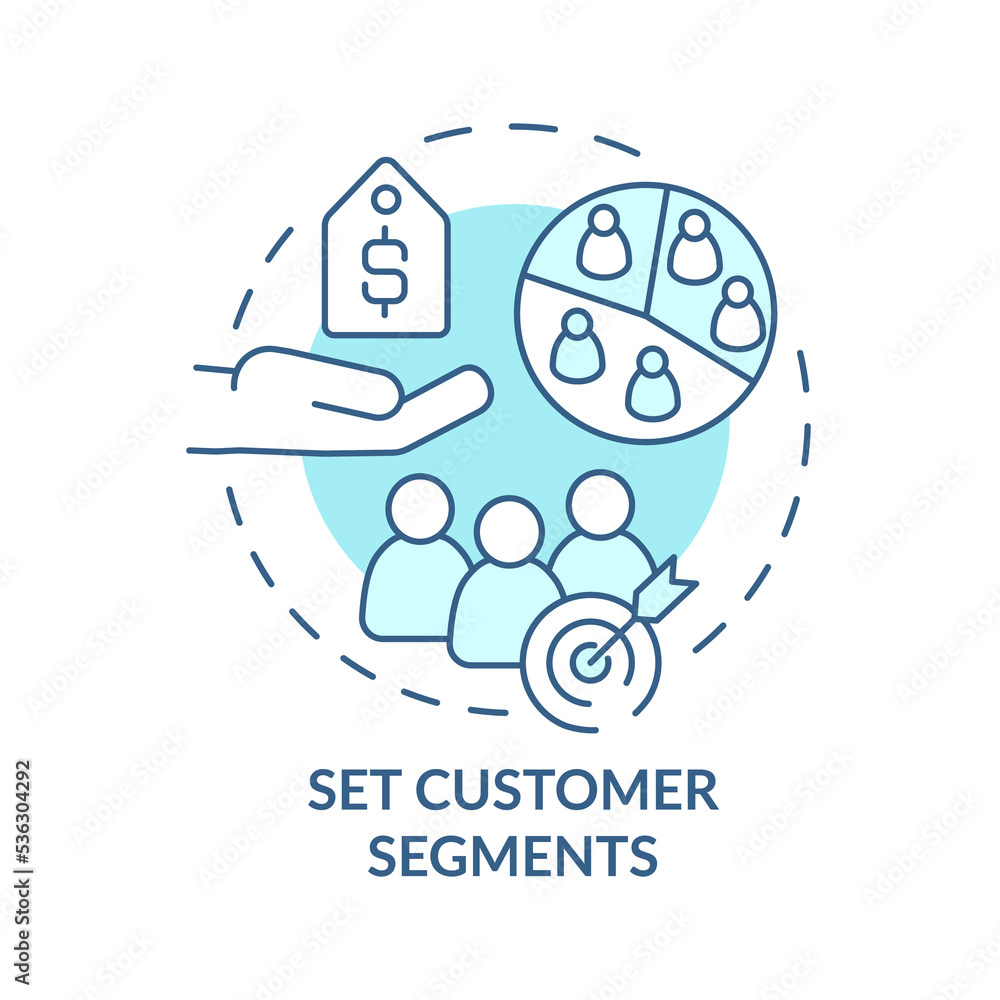 Set customer segments turquoise concept icon. Market segment abstract idea thin line illustration. Isolated outline drawing Set customer segments turquoise concept icon. Market segment abstract idea thin line illustration. Isolated outline drawing