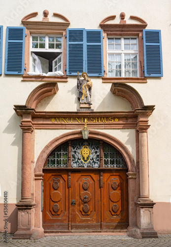 Entrance portal of the Vincentiushaus in Offenburg. Baden Wuerttemberg, Germany, Europe photo