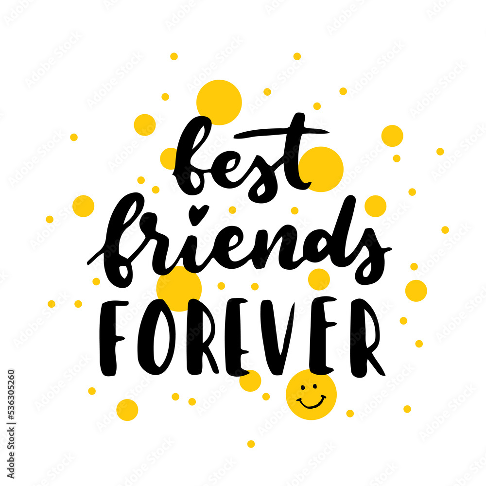Happy Friendship Day cute hand lettering. Best friends forever. Greeting card typography template. Modern calligraphy design elements, quotes, friend phrase.