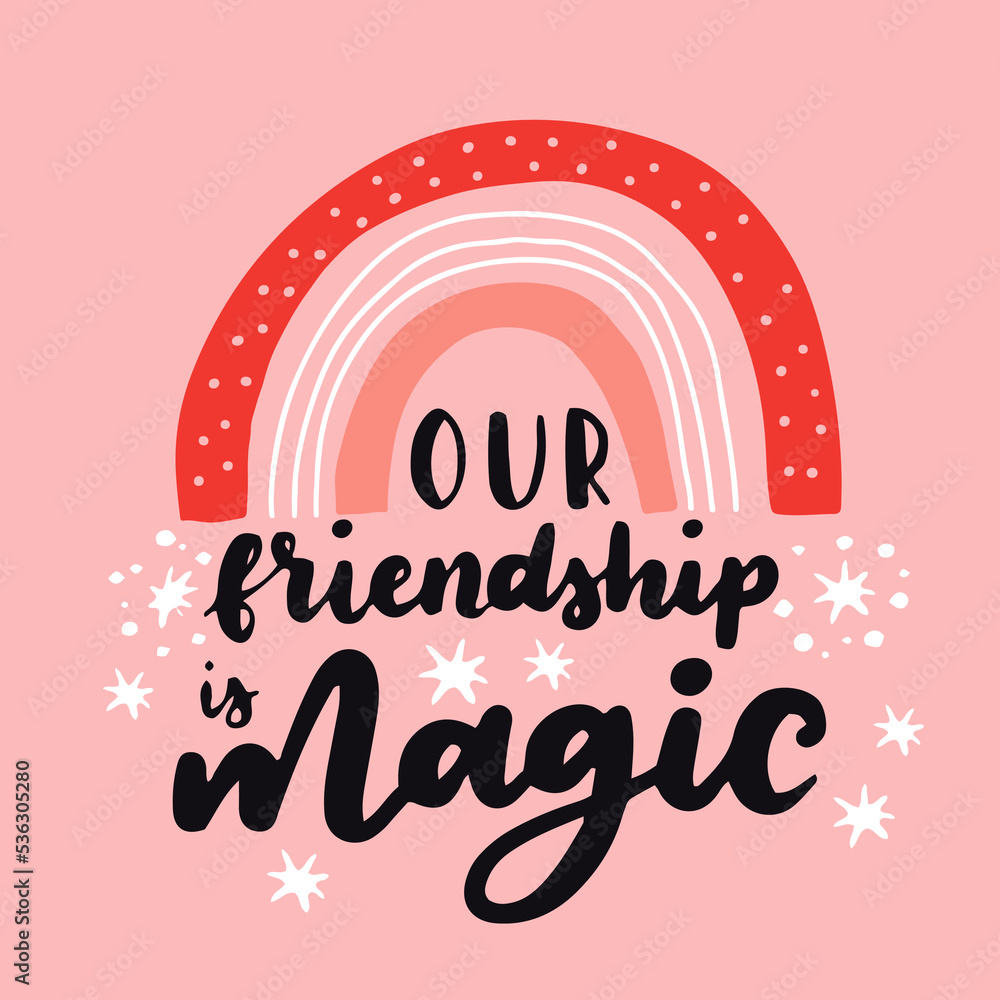 Naklejka premium Happy Friendship Day cute hand lettering. Best friends forever. Greeting card typography template. Modern calligraphy design elements, quotes, friend phrase.