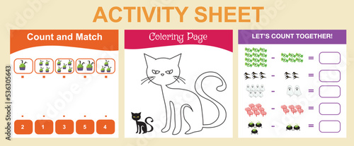 Bundle activity worksheet for toddlers with Halloween theme. Cute character printable worksheets Halloween edition. 
