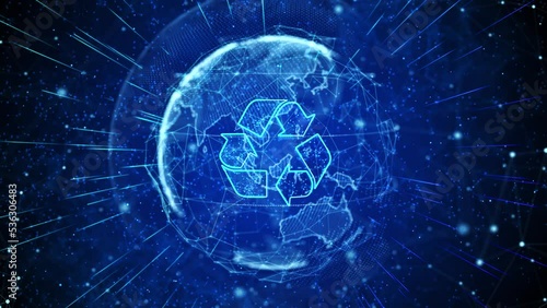 Wallpaper Mural Recycle Digital Global Technology World Network connections Loop background. Garbage recycling, Earth planet. Reuse Reduce Recycle. Earth day. Conscious consumption. save the planet and energy concept Torontodigital.ca