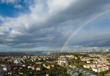 Rainbow in the Istanbul Bosphorus Drone Photo, Uskudar Istanbul, Turkey