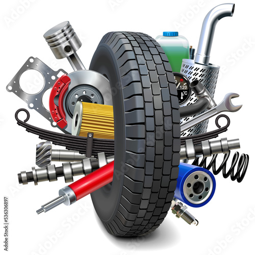 Vector Truck Tire with Car Spares