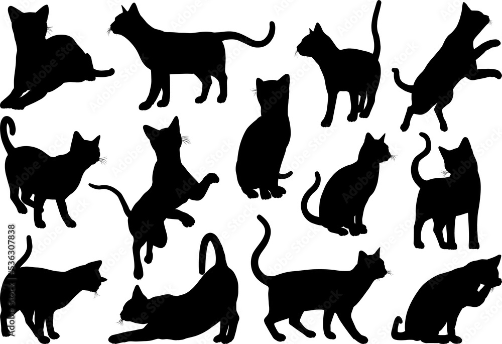 Cat Silhouette Pet Animals Set