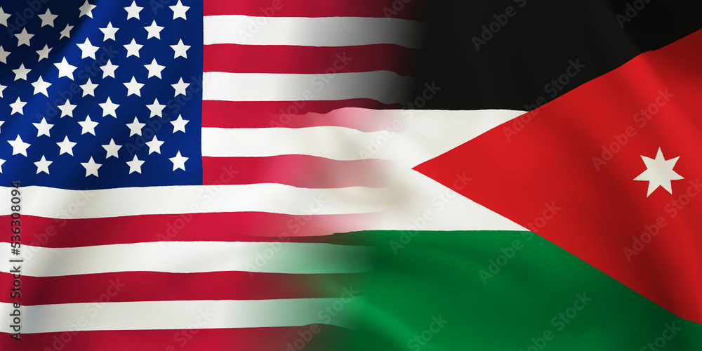 Fototapeta premium Jordan,USA flag together.Jordan,American waving flag.