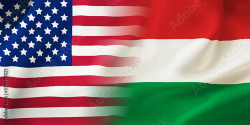 Hungary,USA flag together.Hungarian,American waving flag.