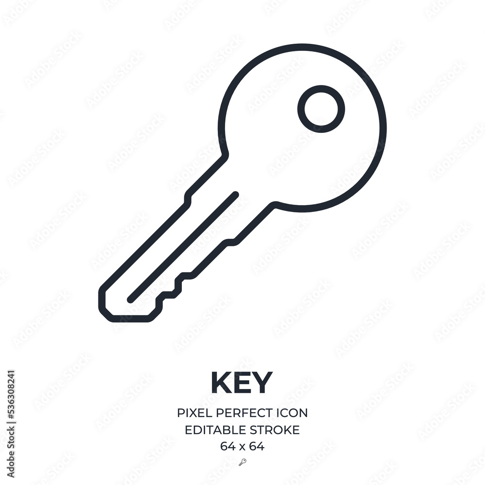 Key editable stroke outline icon isolated on white background flat vector illustration. Pixel perfect. 64 x 64. Key editable stroke outline icon isolated on white background flat vector illustration. Pixel perfect. 64 x 64.