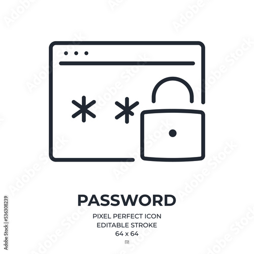 Web security and password editable stroke outline icon isolated on white background flat vector illustration. Pixel perfect. 64 x 64.