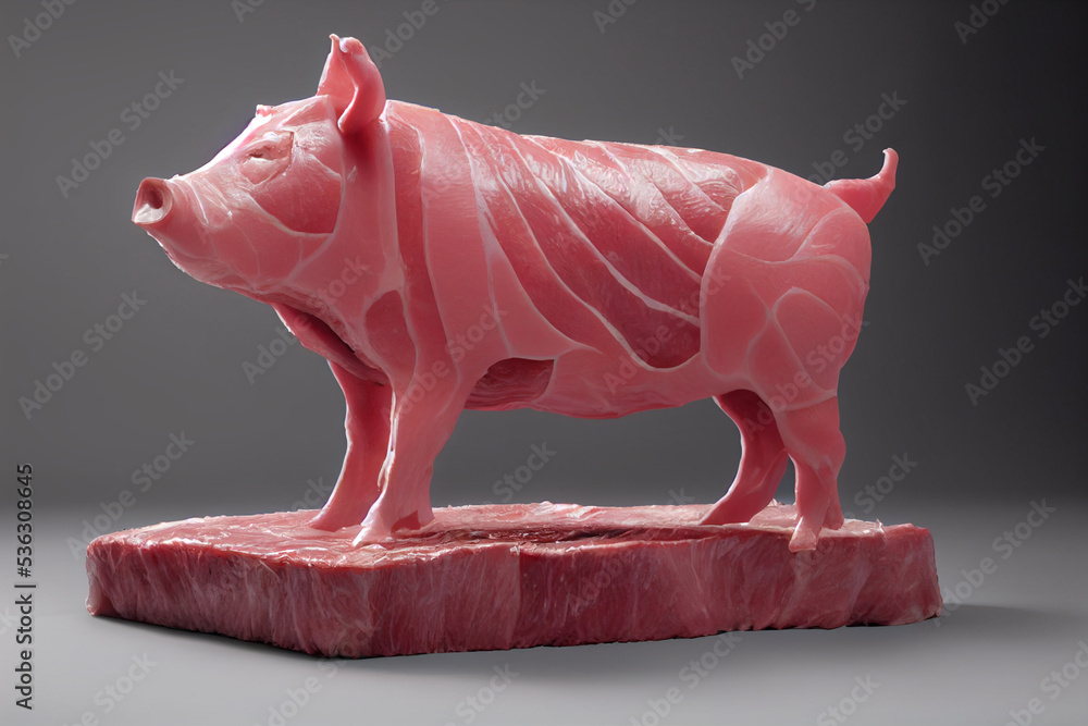 Midjourney render of a meat sculpture of a pig Stock Illustration