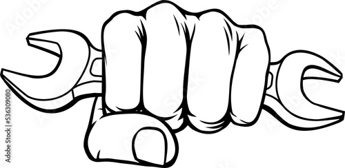 Fist Hand Holding Spanner W...