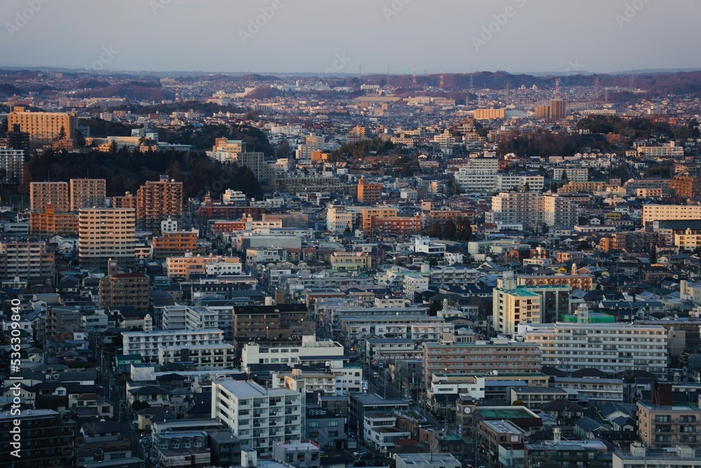 Cityscape dyed in the sunset