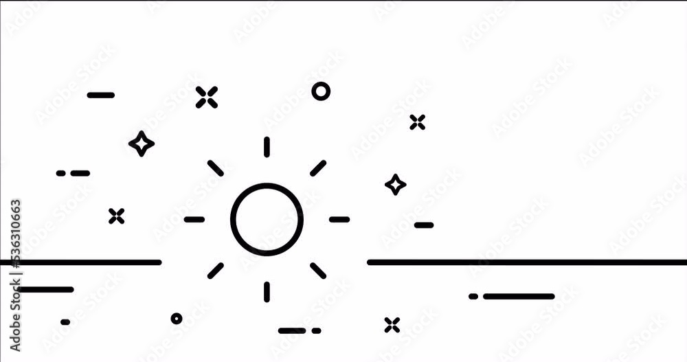 Sun. Heavenly body, sky, day, solar, sunlight, weather conditions, climate, summer, warmth. Nature concept. One line drawing animation. Motion design. Animated technology logo. Video 4K Sun. Heavenly body, sky, day, solar, sunlight, weather conditions, climate, summer, warmth. Nature concept. One line drawing animation. Motion design. Animated technology logo. Video 4K