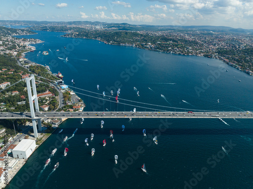 Bosphorus Yachts Race Drone Photo, Besiktas, Istanbul Turkey photo