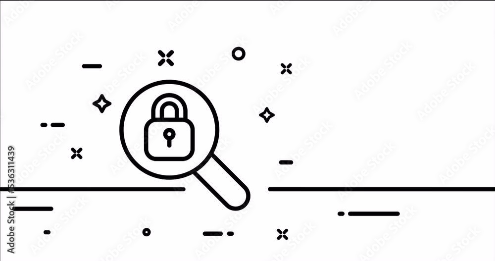 Magnifier with lock. Personal data protection, private, defence, security system, antivirus, hacking, password. Privacy. One line drawing animation. Motion design. Animated technology logo. Video 4K Magnifier with lock. Personal data protection, private, defence, security system, antivirus, hacking, password. Privacy. One line drawing animation. Motion design. Animated technology logo. Video 4K
