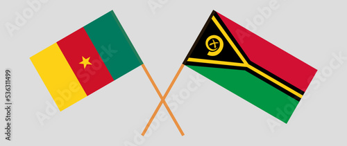 Crossed flags of Cameroon and Vanuatu. Official colors. Correct proportion