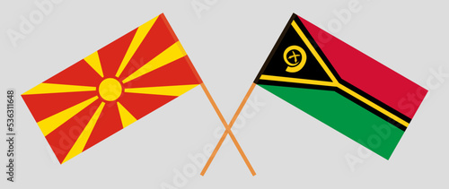 Crossed flags of North Macedonia and Vanuatu. Official colors. Correct proportion
