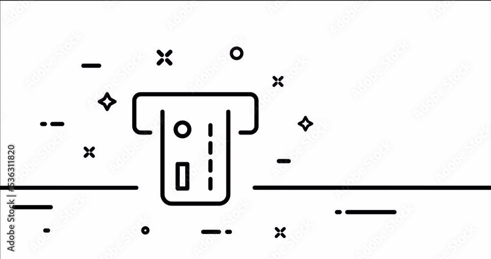 ATM with bank card. Financial management, cash register, cashless payment, salary, cash advance. Business concept. One line drawing animation. Motion design. Animated technology logo. Video 4K ATM with bank card. Financial management, cash register, cashless payment, salary, cash advance. Business concept. One line drawing animation. Motion design. Animated technology logo. Video 4K