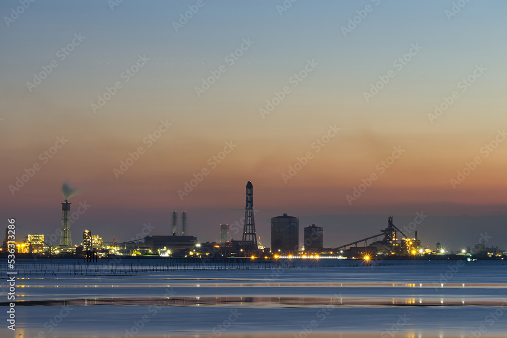 View of the factory which I looked at from the Egawa shore in the night, Chiba, Japan