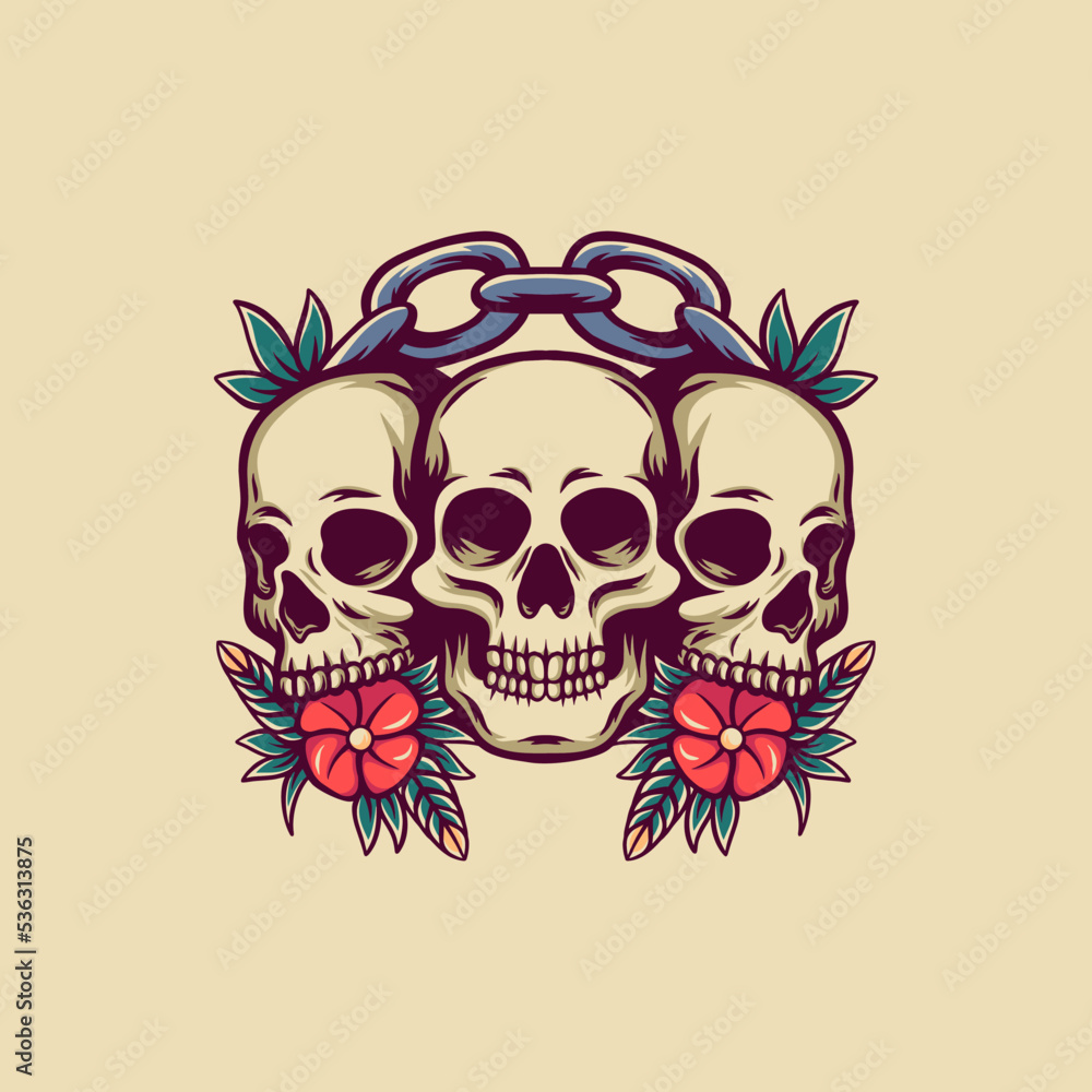 Fototapeta premium Three Skulls Retro Illustration