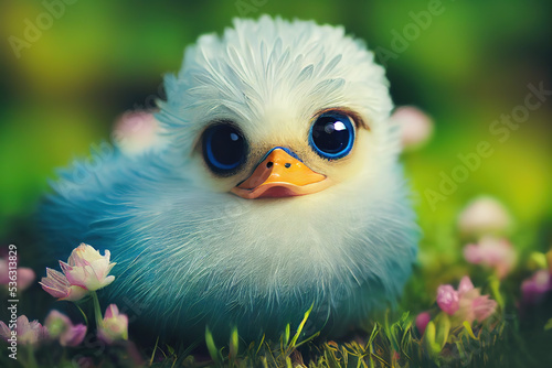 Colorful and bright feathers bird. 3D render
