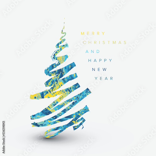 Modern trendy christmas card with doodle line christmas tree