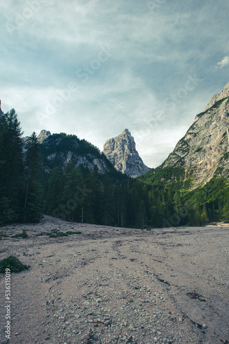 Dolomites mountain peak and...
