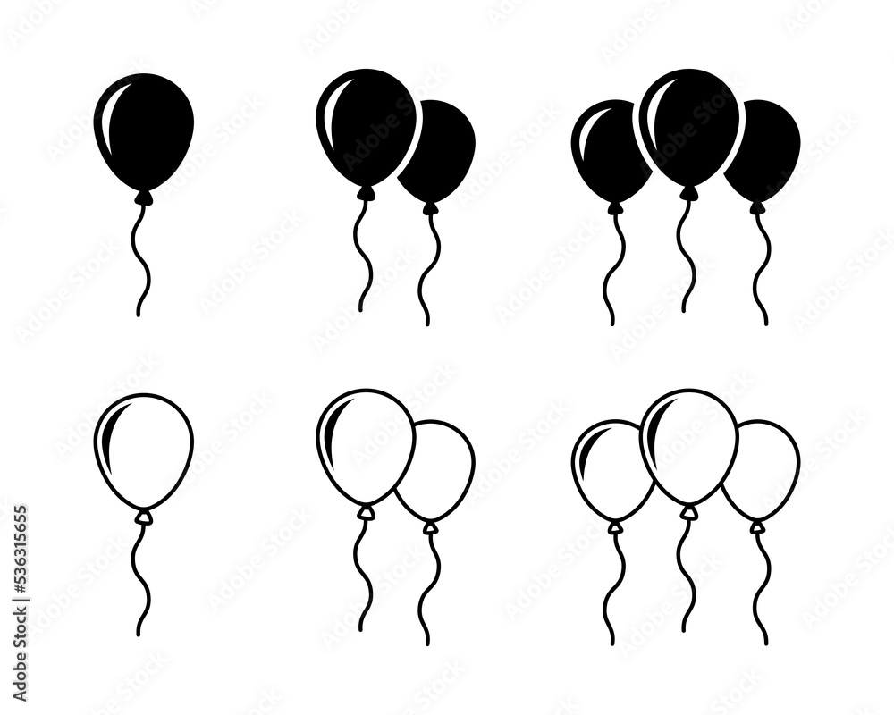 Party balloon icons. Birthday celebration event symbols. Simple flat vector icon. - obrazy, fototapety, plakaty 