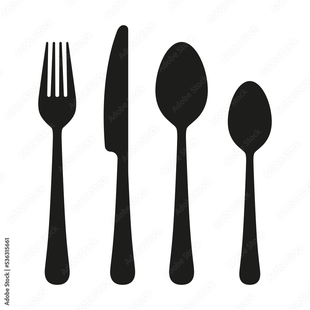 Knife, fork, spoon silhouette icons. Cutlery symbols. Simple flat vector icon. Knife, fork, spoon silhouette icons. Cutlery symbols. Simple flat vector icon.