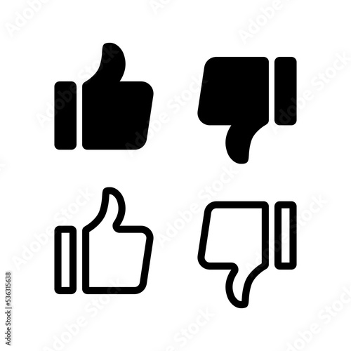 Thumb up and thumb down icons. Thumbs symbols. Simple flat vector icon set.