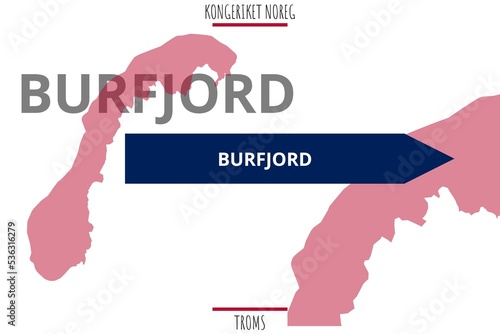 Burfjord: Illustration mit dem Namen der norwegischen Stadt Burfjord in der Provinz Troms photo