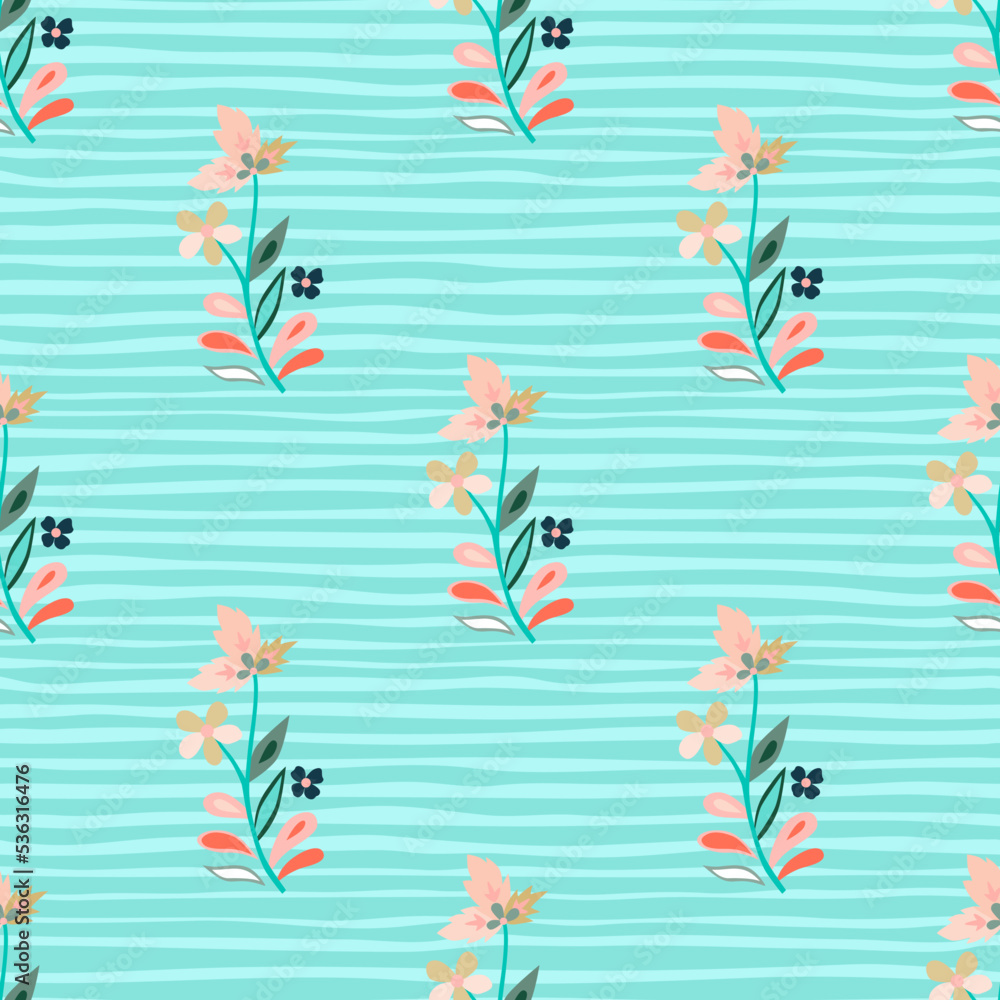 Abstract cute leaves and flower seamless pattern. Beautiful floral wallpaper. Cute plants endless backdrop.