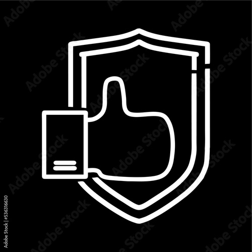 Shield logo with thumps up isolated on black background.