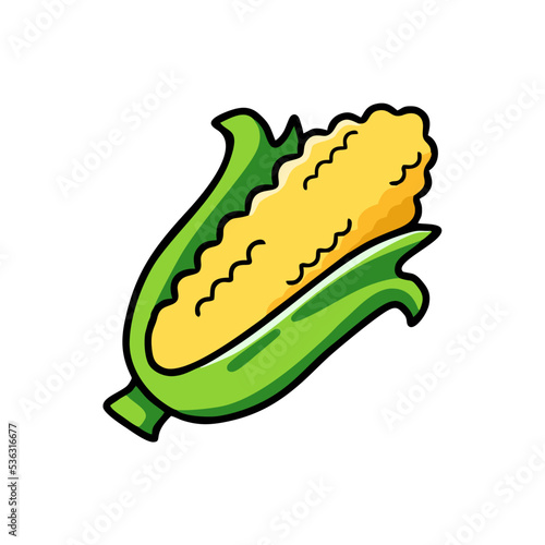Colorful cartoon illustration of a corn on white background. Vector