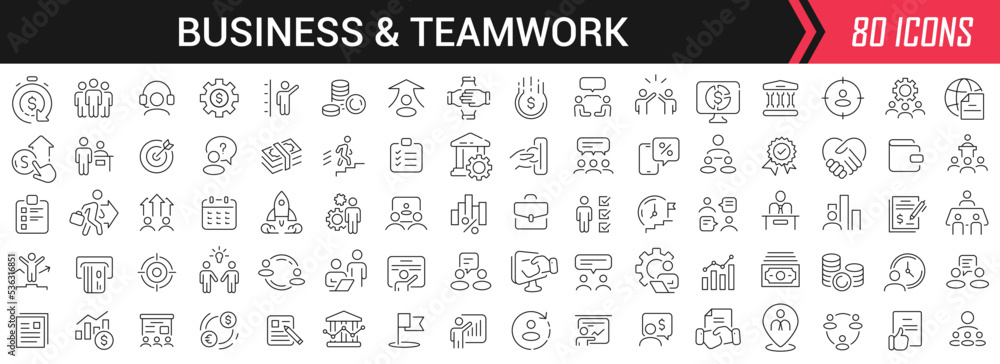 Business and teamwork linear icons in black. Big UI icons collection in a flat design. Thin outline signs pack. Big set of icons for design Business and teamwork linear icons in black. Big UI icons collection in a flat design. Thin outline signs pack. Big set of icons for design