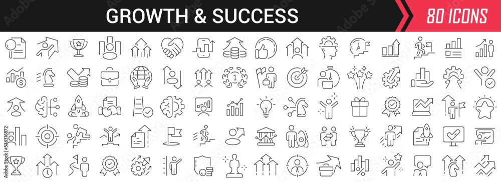Growth and success linear icons in black. Big UI icons collection in a flat design. Thin outline signs pack. Big set of icons for design Growth and success linear icons in black. Big UI icons collection in a flat design. Thin outline signs pack. Big set of icons for design