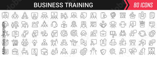 Business training linear icons in black. Big UI icons collection in a flat design. Thin outline signs pack. Big set of icons for design © stas111