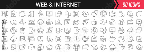 Web and internet linear icons in black. Big UI icons collection in a flat design. Thin outline signs pack. Big set of icons for design