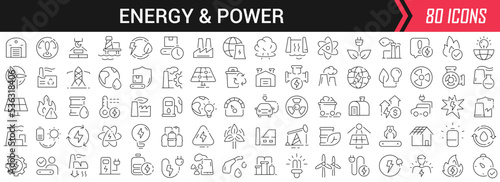 Energy and power linear icons in black. Big UI icons collection in a flat design. Thin outline signs pack. Big set of icons for design © stas111