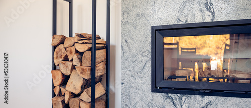 fireplace in the living room with space for wood